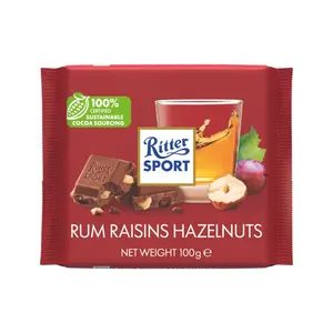 Socola Nhân Rượu Rum Nho Khô & Hạt Dẻ, Rum Raisins Hazelnuts, with Original Jamaican Rum, 3.5 oz (100g) - RITTER SPORT